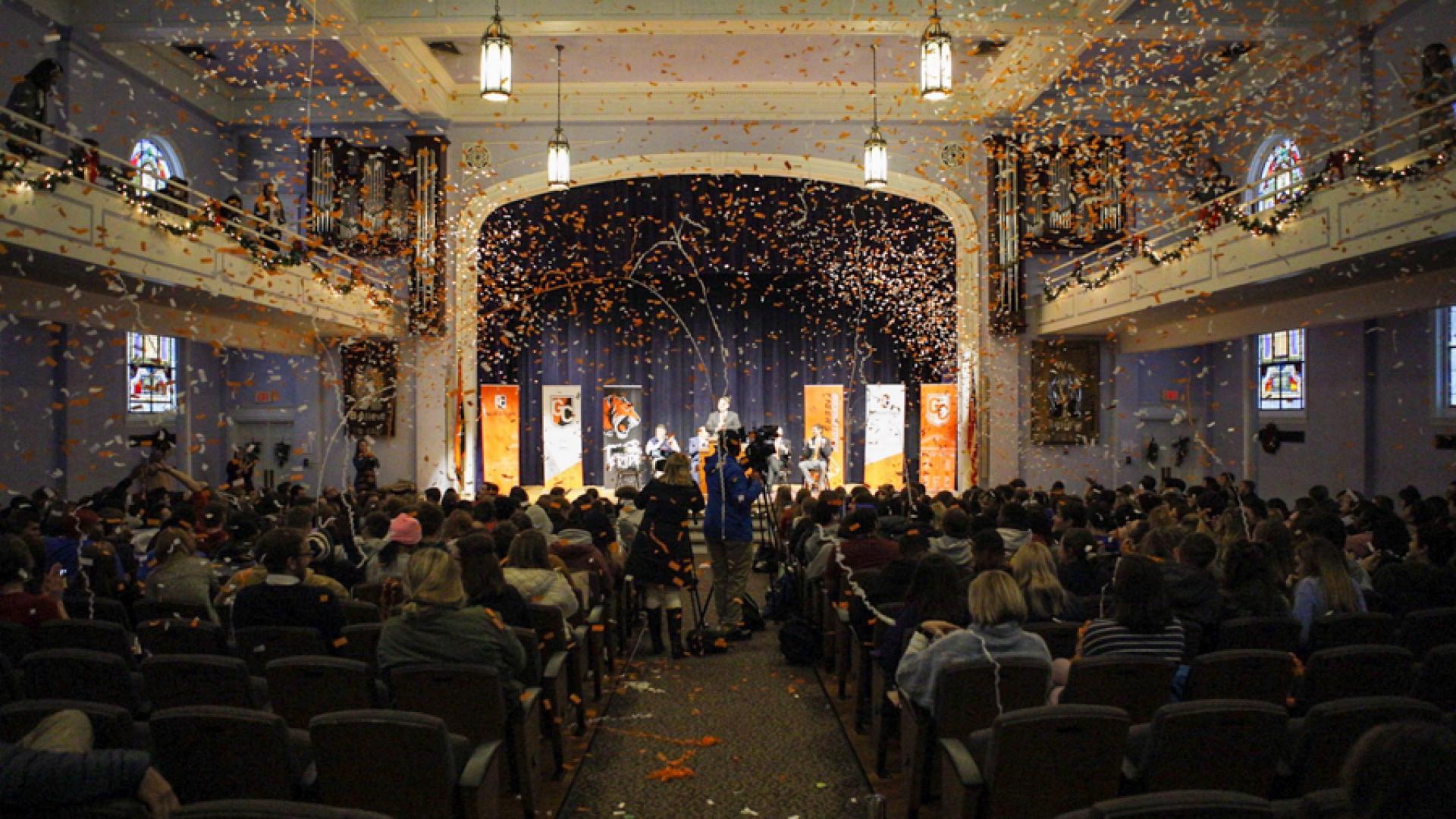 Confetti Rains Down in John L. Hill Chapel