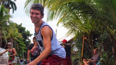 Blake Borwick rides a skateboard in Costa Rica