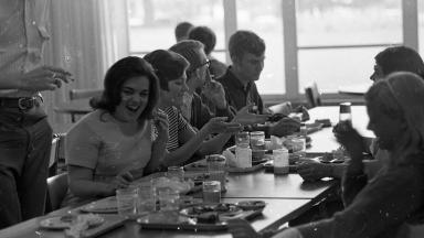 Students in the 1960s in the Caf