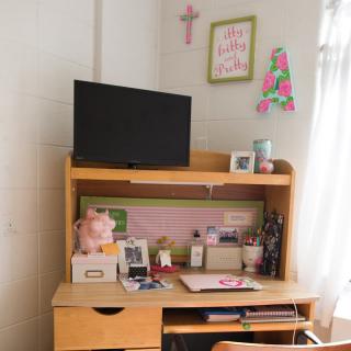 desk in freshman woman dorm