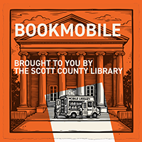 Illustration of Giddings Hall with a book mobile sitting out front.