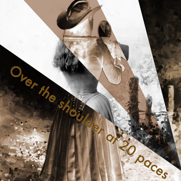 An image of a piece of art by Professor Daniel Graham announcing his retrospective exhibition: Over the Shoulder at 20 Paces.